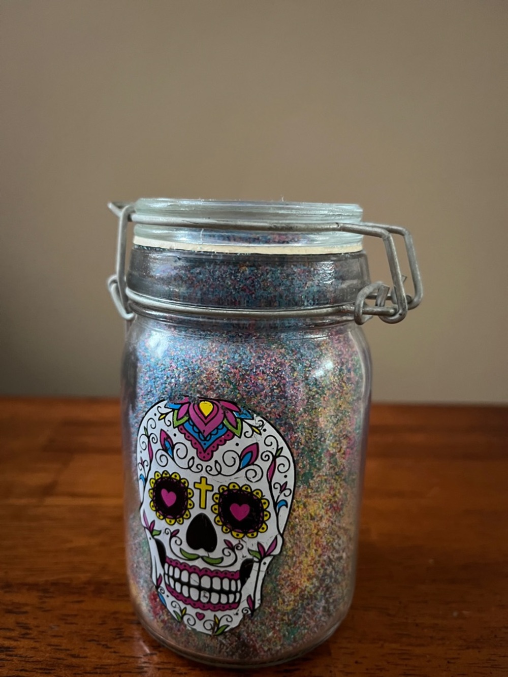 Sugar Skull Jar with colorful glitter